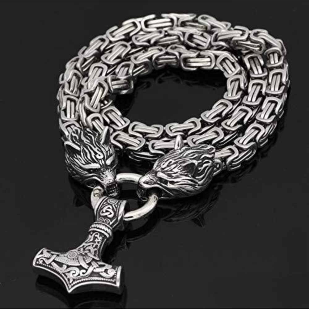 Men Stainless Steel Wolf Head Chain